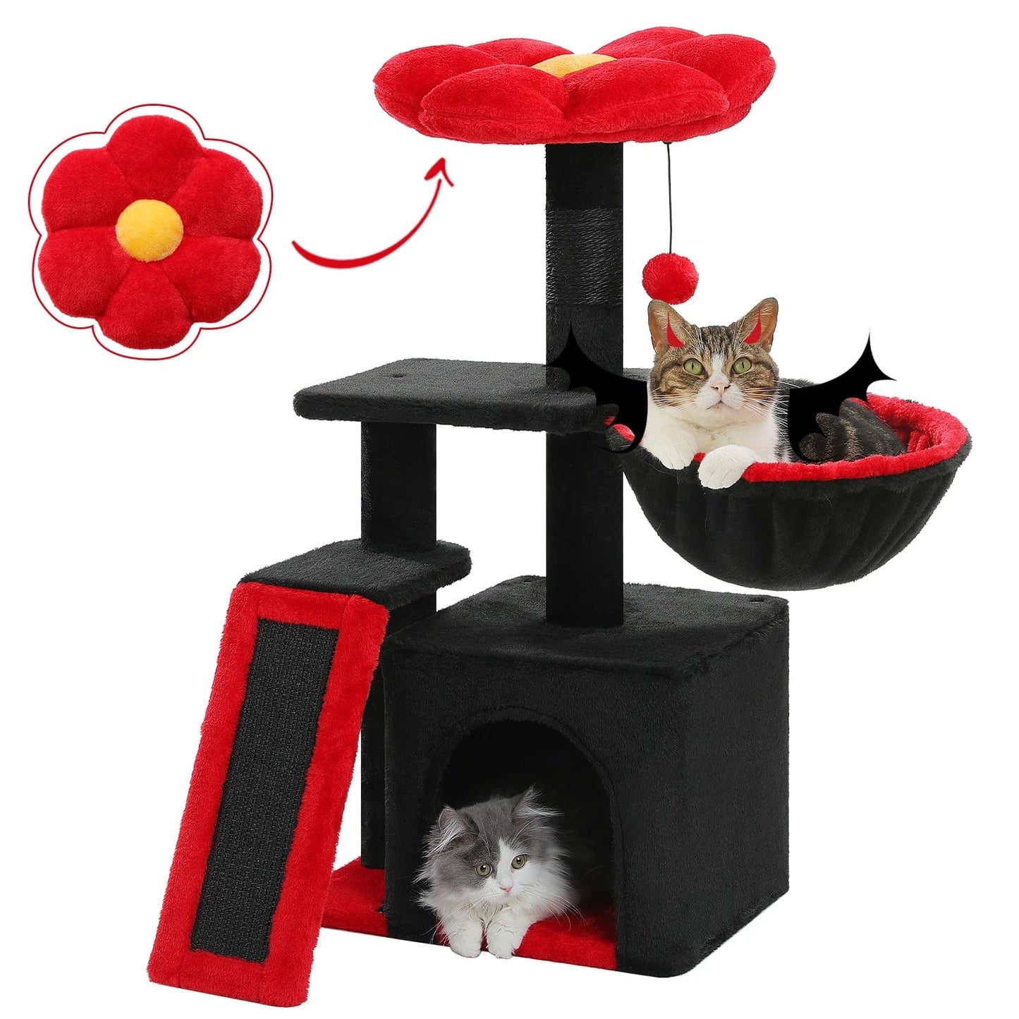 Arbre à chat - L'Oasis Féline Noir/Rouge / H 80 cm