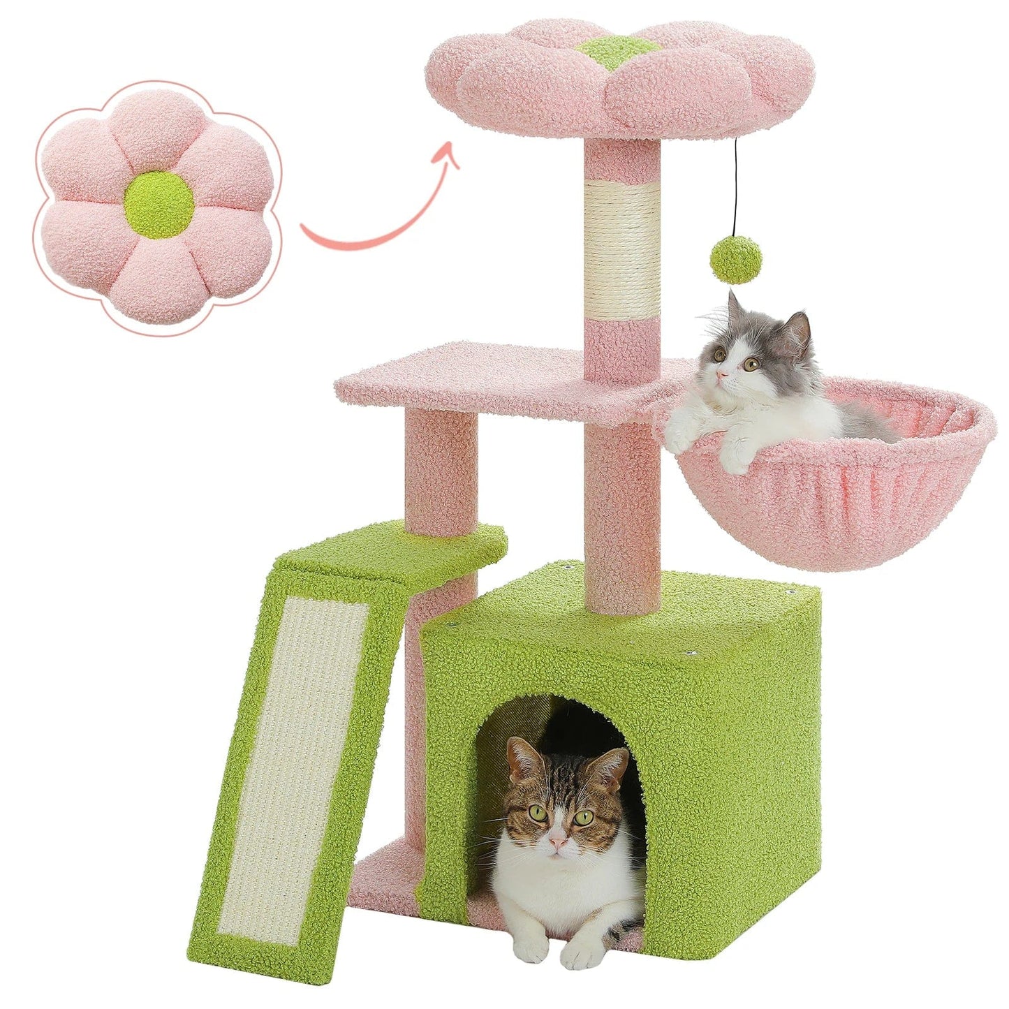 Arbre à chat - L'Oasis Féline Rose/Vert / H 80 cm