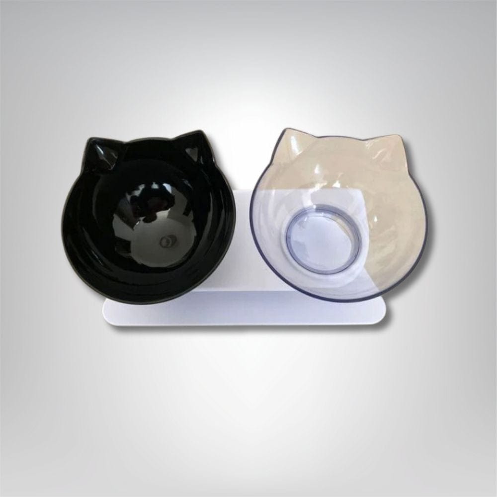 Gamelle pour chat - Douce Patounette Double / Noir et transparent