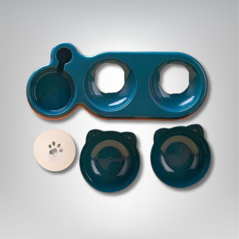 Gamelle pour chat - Moustaches et Croquettes Bleu