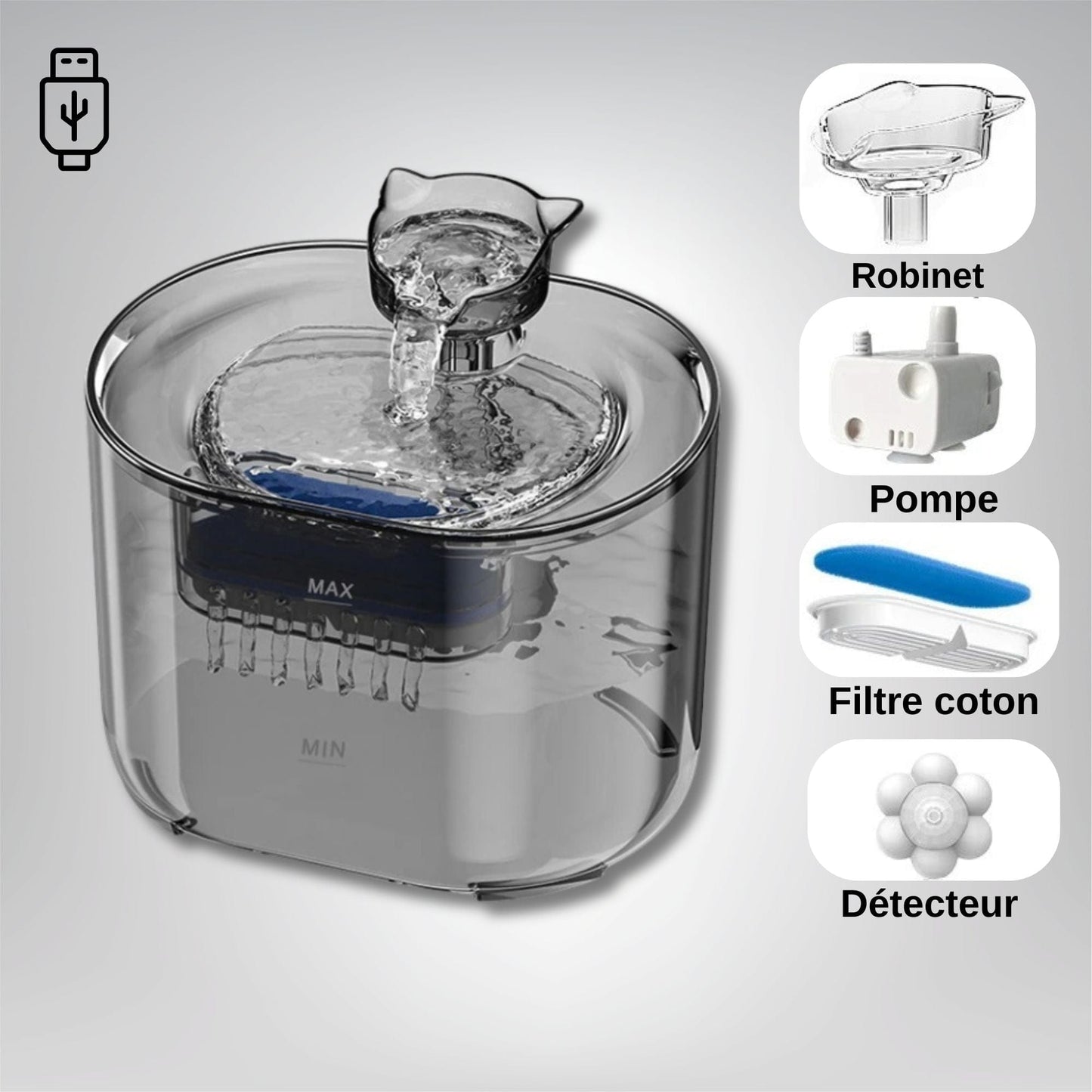 Fontaine à eau pour chat - AquaChat Avec detecteur