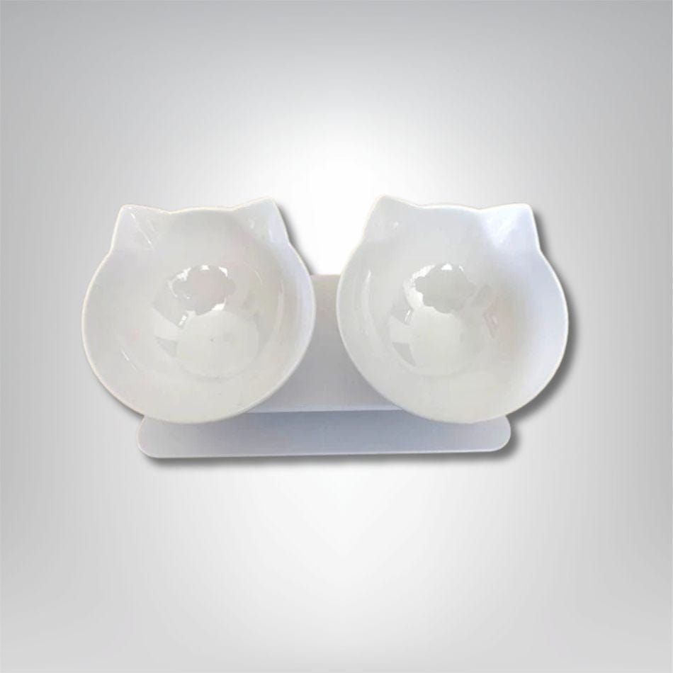 Gamelle pour chat - Douce Patounette Double / Blanc