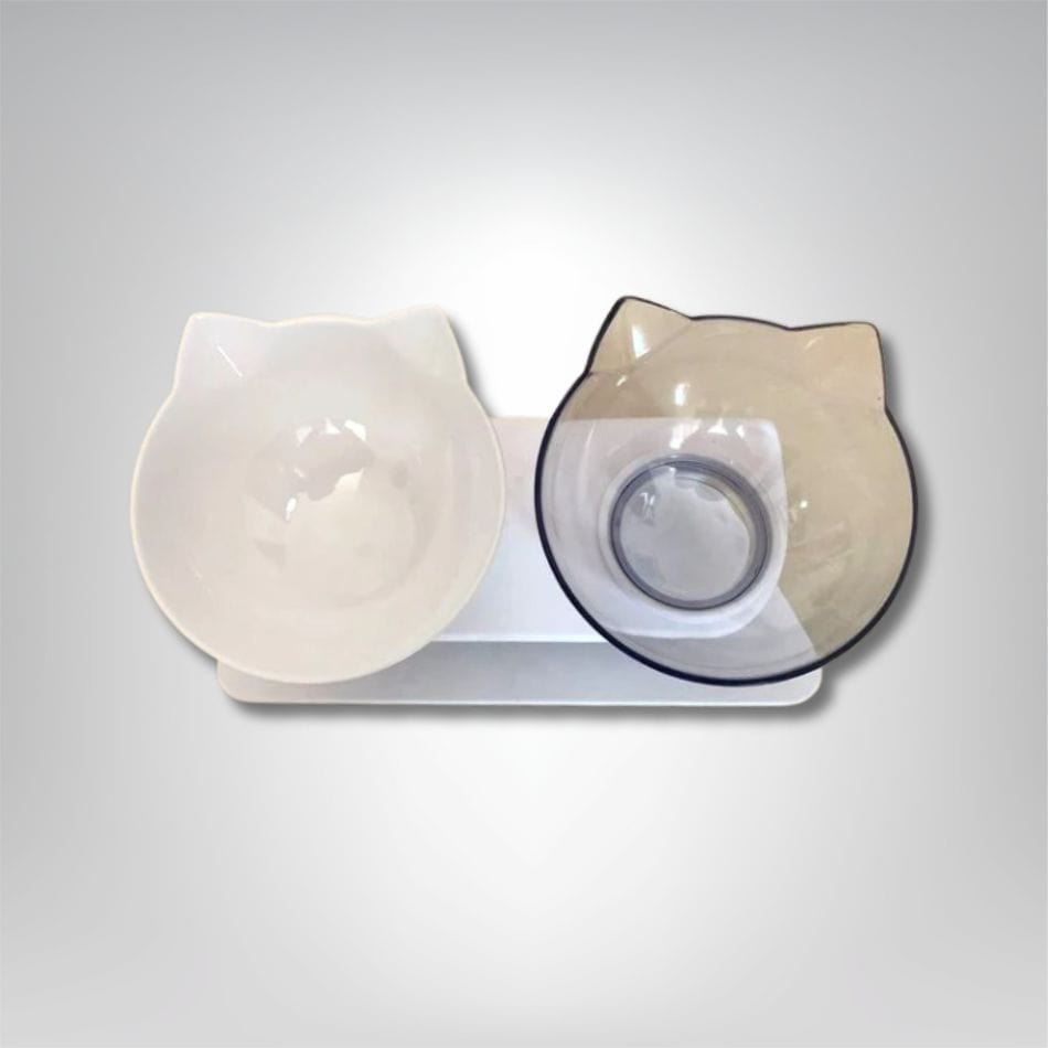 Gamelle pour chat - Douce Patounette Double / Blanc et transparent