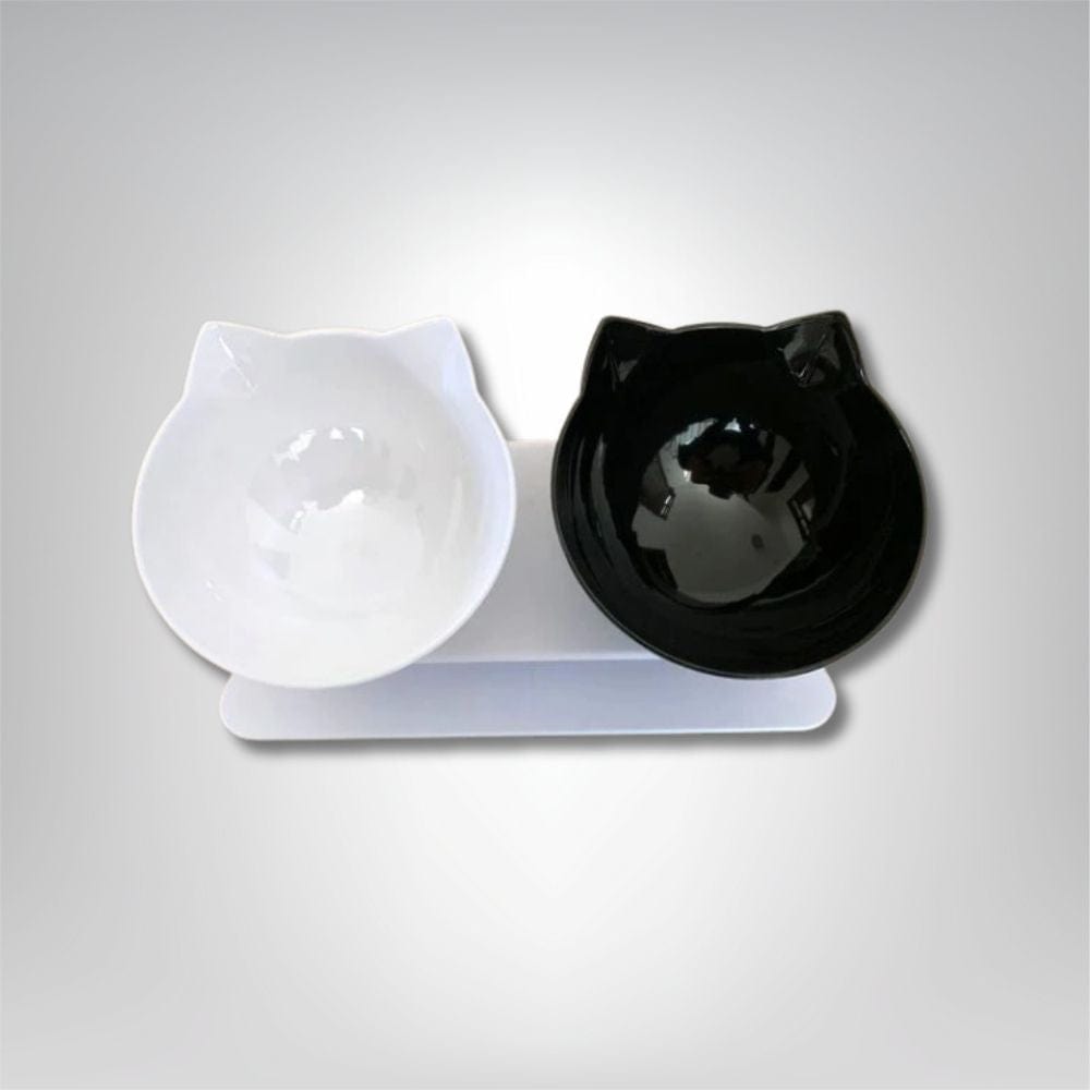 Gamelle pour chat - Douce Patounette Double / Noir et blanc