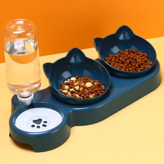 Gamelle pour chat - Moustaches et Croquettes Bleu