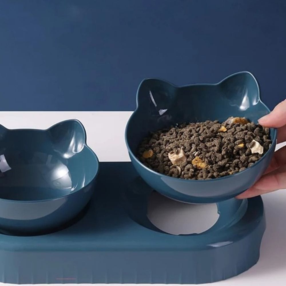 Gamelle pour chat - Moustaches et Croquettes Bleu