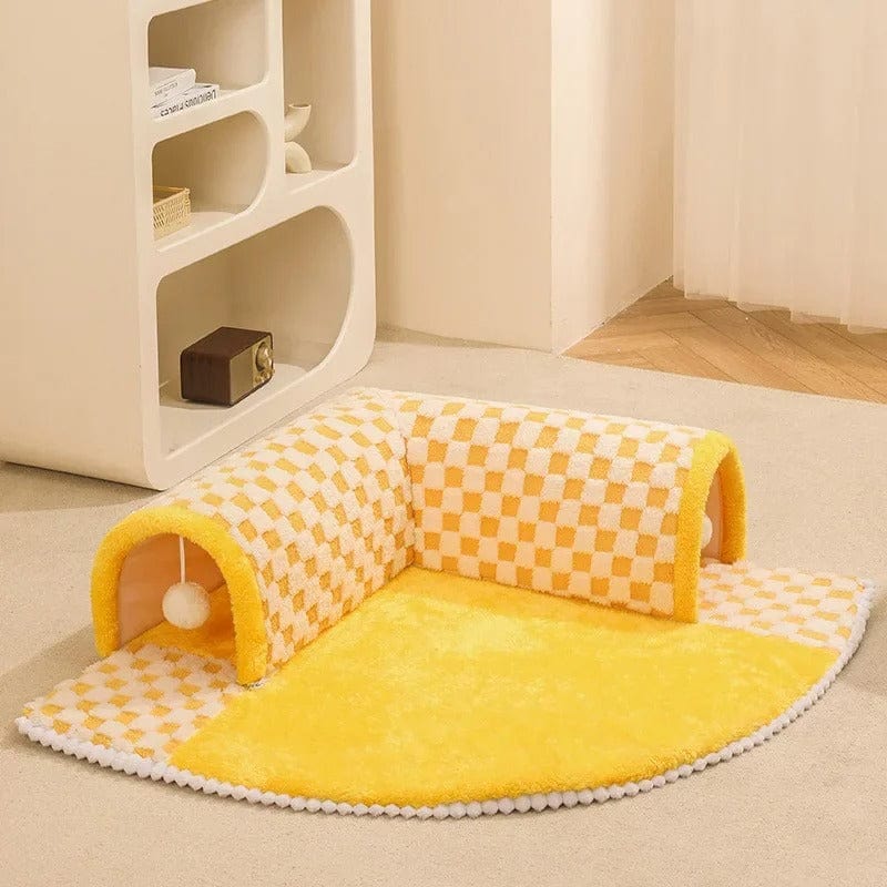 Panier pour chat - Tunnel du Chat Botté Jaune / M 60x60cm